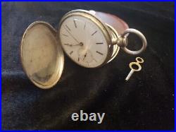 1800's Henri Mathey Hunting Case Pocket Watch Swiss Key Wind & Key Set Working
