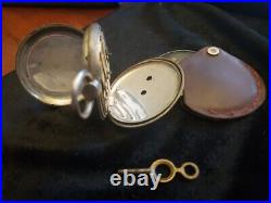 1800's Henri Mathey Hunting Case Pocket Watch Swiss Key Wind & Key Set Working