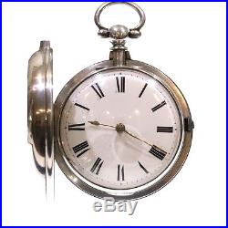 1839 Antique Pair Cased Silver Fusee Verge Pocket Watch. Serviced