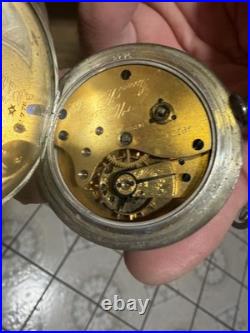 1881 Lancaster Watch Co. Pocket Watch Blauer Coin Silver Case Iowa Dial
