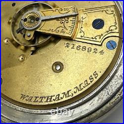 1883-84 18s WALTHAM GRADE STERLING MODEL 1879 7J Lever Set COIN SILVER CASE RUNS