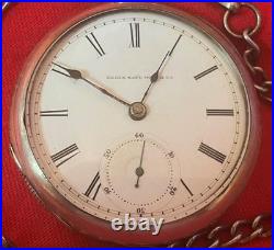 1883 ELGIN COIN SILVER 18s POCKET WATCH KEY WIND & KEY SET CASE WITH CHAIN RUNS