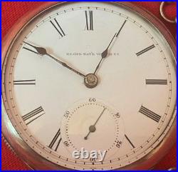 1883 ELGIN COIN SILVER 18s POCKET WATCH KEY WIND & KEY SET CASE WITH CHAIN RUNS