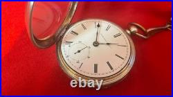 1883 ELGIN COIN SILVER 18s POCKET WATCH KEY WIND & KEY SET CASE WITH CHAIN RUNS