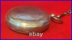 1883 ELGIN COIN SILVER 18s POCKET WATCH KEY WIND & KEY SET CASE WITH CHAIN RUNS