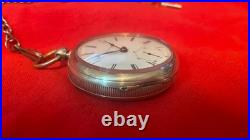 1883 ELGIN COIN SILVER 18s POCKET WATCH KEY WIND & KEY SET CASE WITH CHAIN RUNS