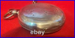 1883 ELGIN COIN SILVER 18s POCKET WATCH KEY WIND & KEY SET CASE WITH CHAIN RUNS
