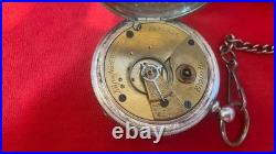 1883 ELGIN COIN SILVER 18s POCKET WATCH KEY WIND & KEY SET CASE WITH CHAIN RUNS