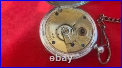 1883 ELGIN COIN SILVER 18s POCKET WATCH KEY WIND & KEY SET CASE WITH CHAIN RUNS