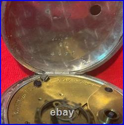 1883 ELGIN COIN SILVER 18s POCKET WATCH KEY WIND & KEY SET CASE WITH CHAIN RUNS