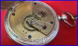 1883 ELGIN COIN SILVER 18s POCKET WATCH KEY WIND & KEY SET CASE WITH CHAIN RUNS
