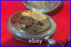 1883 ELGIN COIN SILVER 18s POCKET WATCH KEY WIND & KEY SET CASE WITH CHAIN RUNS