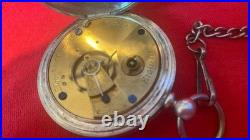 1883 ELGIN COIN SILVER 18s POCKET WATCH KEY WIND & KEY SET CASE WITH CHAIN RUNS