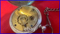 1883 ELGIN COIN SILVER 18s POCKET WATCH KEY WIND & KEY SET CASE WITH CHAIN RUNS