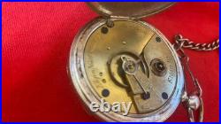 1883 ELGIN COIN SILVER 18s POCKET WATCH KEY WIND & KEY SET CASE WITH CHAIN RUNS