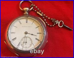 1883 ELGIN SIZE 18s POCKET WATCH KEY WIND&KEY SET 4 oz. COIN SILVER CASE RUNNING