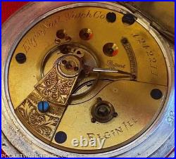1883 ELGIN SIZE 18s POCKET WATCH KEY WIND&KEY SET 4 oz. COIN SILVER CASE RUNNING