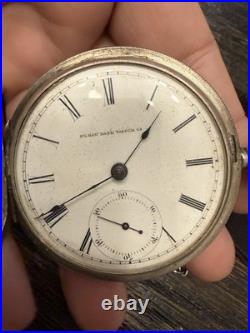 1883 Elgin 18s Pocket Watch Grade 7 Key-Wind Coin Silver Case RUNS