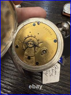 1883 Elgin 18s Pocket Watch Grade 7 Key-Wind Coin Silver Case RUNS