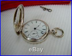 1883 HAMPDEN 15 Jewels KEY WIND Pocket Watch in COIN SILVER HUNTER CASE 18s Runs