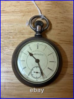 1885 American Waltham Pocket Watch Coin Silver Case 10K Gold Train Inlay