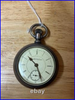 1885 American Waltham Pocket Watch Coin Silver Case 10K Gold Train Inlay
