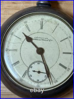 1885 American Waltham Pocket Watch Coin Silver Case 10K Gold Train Inlay