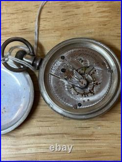 1885 American Waltham Pocket Watch Coin Silver Case 10K Gold Train Inlay