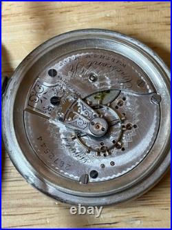 1885 American Waltham Pocket Watch Coin Silver Case 10K Gold Train Inlay