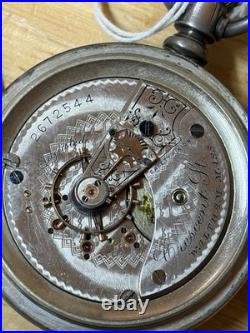 1885 American Waltham Pocket Watch Coin Silver Case 10K Gold Train Inlay