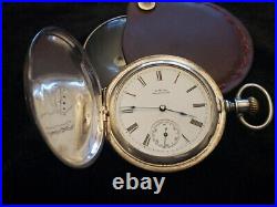 1886 Waltham Hunting Case Pocket Watch Grade Seaside Sterling Silver Case