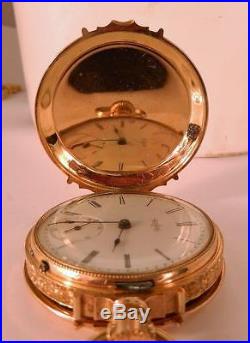 1887 Solid 14KT Gold Elgin Lever Set Hunter Cased Pocket Watch 60.3g not scrap