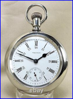 1887 Waltham AT&C 18 Size, 15 Jewels, 24 Hour Dial, Fancy Nickel Case, Restored