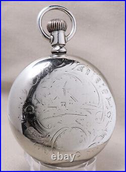 1887 Waltham AT&C 18 Size, 15 Jewels, 24 Hour Dial, Fancy Nickel Case, Restored