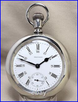 1887 Waltham AT&C 18 Size, 15 Jewels, 24 Hour Dial, Fancy Nickel Case, Restored
