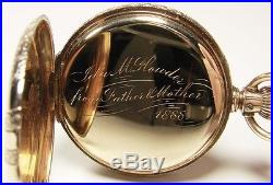 1888 ELGIN 14K GOLD POCKET WATCH Hunter Case Movmt 6S, Runs Good-Ornate Engraving