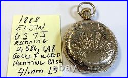 1888 Elgin Gold Filled Hunting Case Fancy Dial Pocket Watch 6S 7J Running
