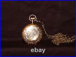 1888 HAMPDEN Hunter Case Pocket Watch With Gold Filled Chain Working Condition