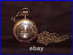1888 HAMPDEN Hunter Case Pocket Watch With Gold Filled Chain Working Condition