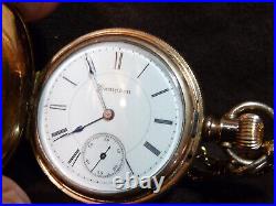 1888 HAMPDEN Hunter Case Pocket Watch With Gold Filled Chain Working Condition