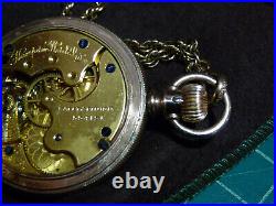 1888 HAMPDEN Hunter Case Pocket Watch With Gold Filled Chain Working Condition