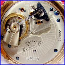 1888 ROCKFORD 15J Pocket Watch MINT DIAL in DEER ENGRAVED Hunter Case 18s Runs