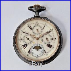 1890 Metal Cased Goliath Triple Calendar Moonphase 15j Swiss Lever Pocket Watch
