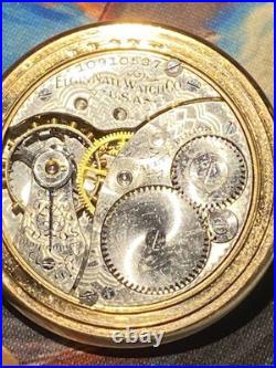 1890s Elgin Pocket Watch 14K Gold Filled Custom Keystone J Boss Case
