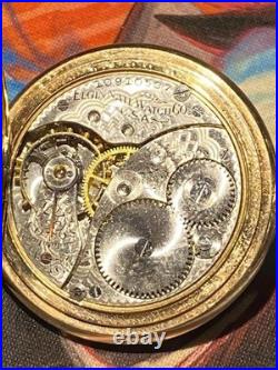 1890s Elgin Pocket Watch 14K Gold Filled Custom Keystone J Boss Case