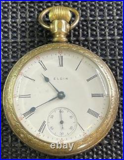 1891 Elgin Pocket Watch 18s 11j Fahys Montauk Gold Filled Case Ornate Runs