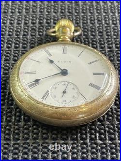 1891 Elgin Pocket Watch 18s 11j Fahys Montauk Gold Filled Case Ornate Runs