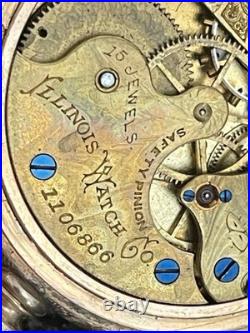 1891 Illinois Grade 143 6s 15j Hunter Ornate GF Case Sidewinder Pocket Watch