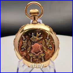 1892 Elgin 118 6s 11j 14k Gold Hunter Case Pocket Watch with Mine Cut Diamond