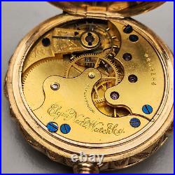 1892 Elgin 118 6s 11j 14k Gold Hunter Case Pocket Watch with Mine Cut Diamond